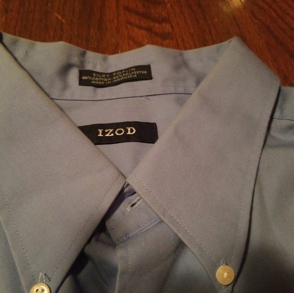 Izod Mens Size XXL Dress Shirt Blue Button Down Silky Poplin Long Sleeve - Picture 7 of 10